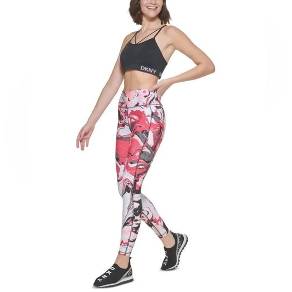 Dkny Sport Printed High-Waist 7/8 Leggings - Fiery Pink Marble NWT - Picture 3 of 5